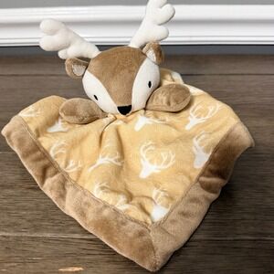 Levtex Baby Deer Lovey Security Blanket Plush Tan White Antler Print Woodland